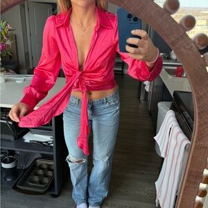 Pink silk top